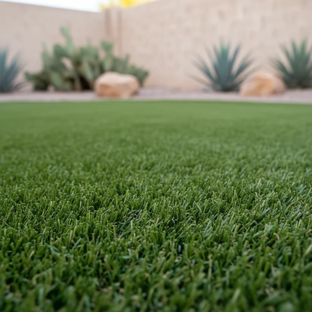 Restored desert backyard turf, late afternoon