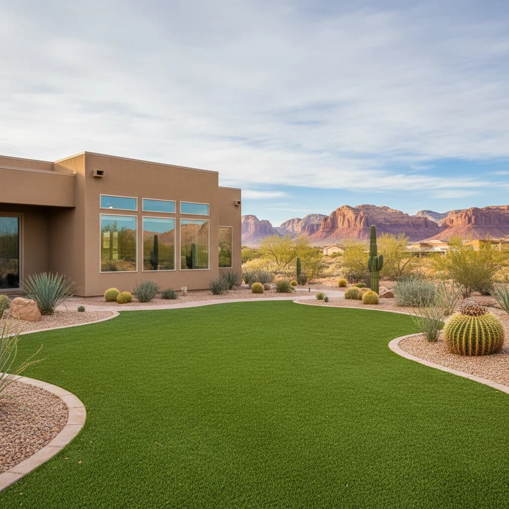 Mesquite Nevada desert backyard with restored artificial turf