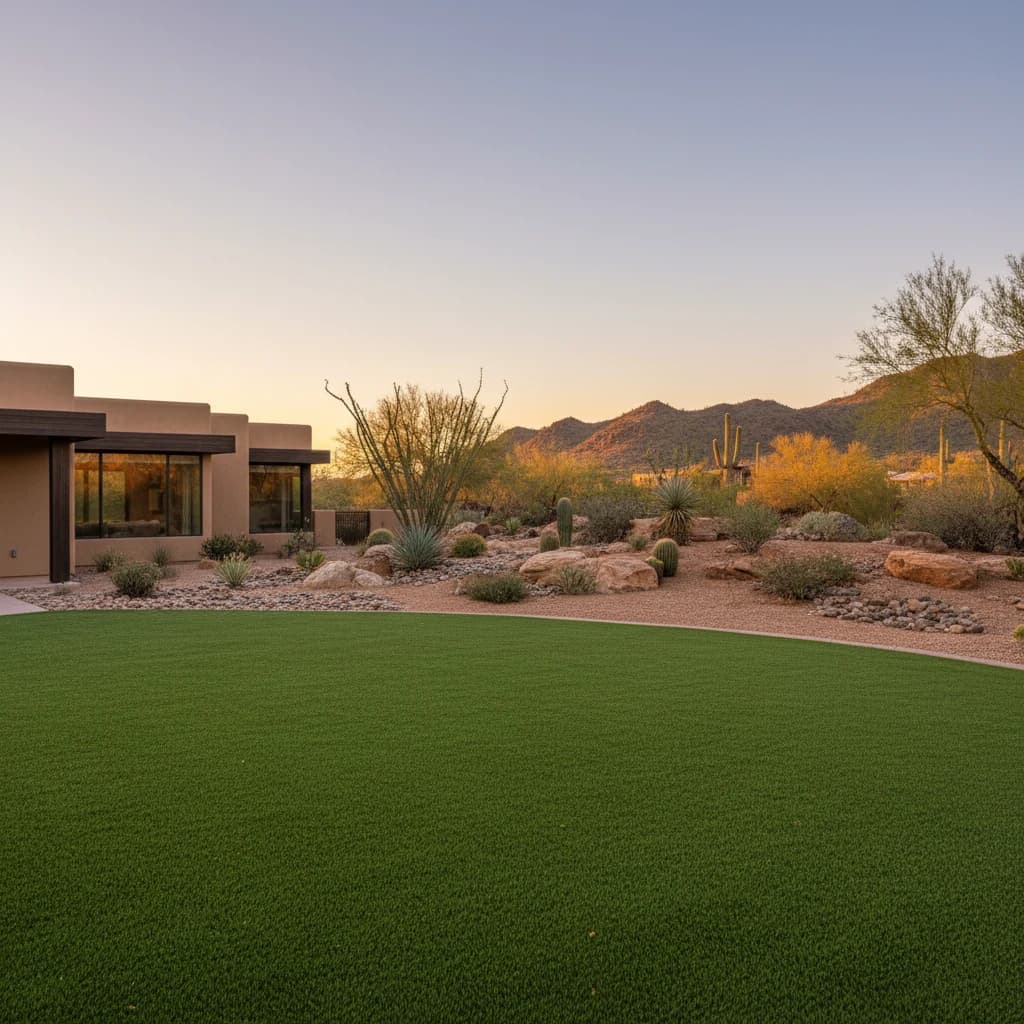 Scenic Arizona artificial turf yard in a desert setting