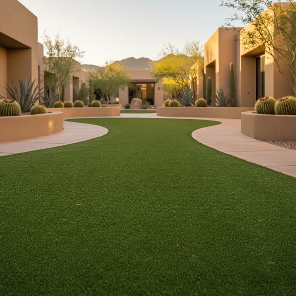 Commercial artificial turf maintenance, clean desert courtyard