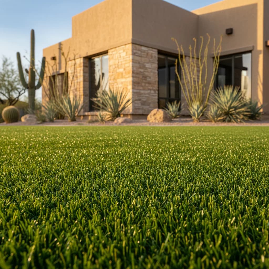 Close view of artificial turf fibers standing upright after power brooming